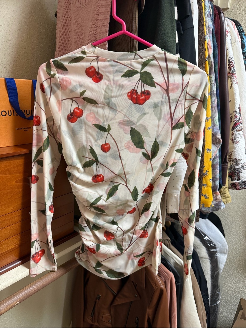 Stella McCartney x H&M Cherry-Print Long-Sleeve Mesh Top - Picture 4 of 4